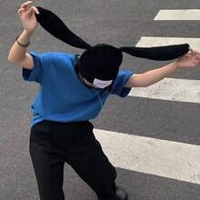 Knit Hats Cute Bunny Long Ears Funny Hat Fluffy Winter Warm Knit Rabbit Crochet Skull Outdoor Slouchy Hathalloween - 紫色 - 查看 8