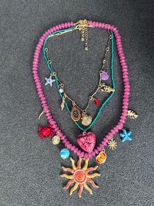 1 件时尚串珠轻质金属太阳、螃蟹和心形吊坠项链 - 簡約項鍊 - 查看 9