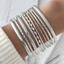 10Pcs/Set Bohemian Charm Bracelets For Women Fashion Twist Texture Bangle Bracelet Jewelry Gift - 銀色 - 查看 1