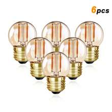 6PCS G40 1W LED Globe Light Bulbs E27 Screw Medium Base 220V Warm White 2200K Low Wattage Vintage Amber Glass Edison Mini Bulbs Antique Indoor Decorative Filament LED Bulb 10W Equivalent For String Light Bedroom Night Light