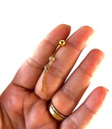 Piercing de umbigo c/ em aço cirúrgico - Prata 925 banhado a Ouro