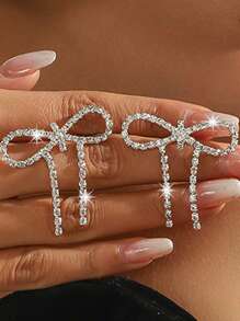 3 pezzi Set di collana girocollo e orecchini con fiocco di cristallo e strass per donne, orecchini a fiocco in argento e zirconia luccicanti per spose, matrimoni, feste e accessori eleganti per San Valentino