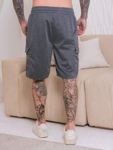 Cargo Shorts With Elastic Waistband - Dark Grey - View 2