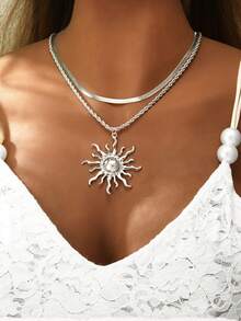 1 件夏日太阳脸和蛇链双层项链 - 金黃色 - 查看 5