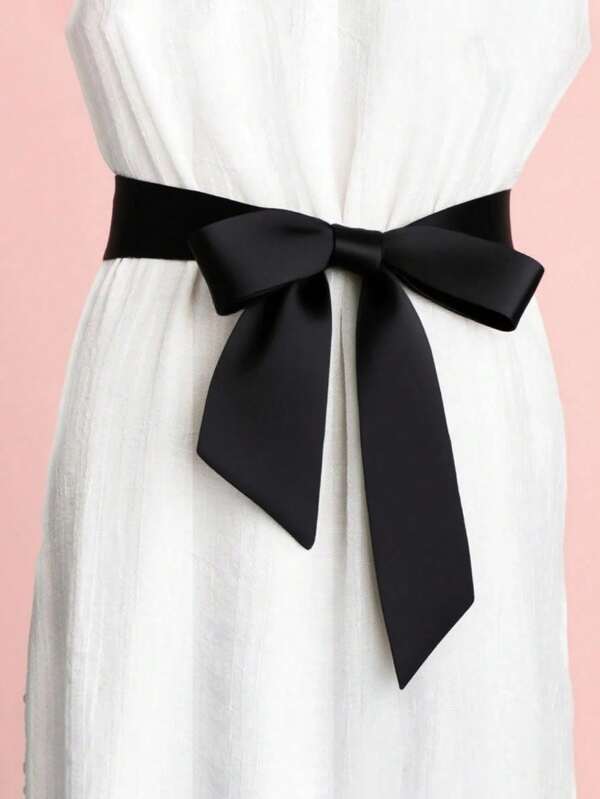 1pc Fashion Bow Corset Satin Silk Wide Waist Belt, Multifunctional For Women Dress, Suitable For Wedding Gown, Tying Bow At Back, Decorative Waistband, Waist Fabric Ribbon, Cummerbunds, Lace Up Waist Strap, Waist Cover, Waist Band, Body Shapewear, Scarf, Hair Accessory, Neck Decor