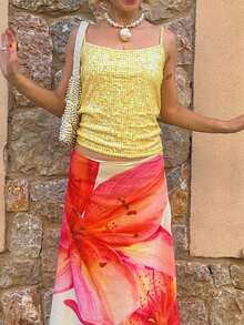 Women's Sleeveless Glitter Sequin Tank Tops Shimmer Vest Tops Glitter Camisole For Women - 黃色 - 查看 3