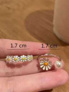 2pcs/Set Cincin Terbuka Dekorasi Bunga Daisy Modis, Cocok untuk Pemakaian Sehari-hari Wanita - MultiWarna - View 5
