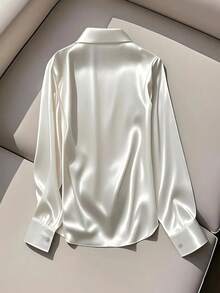 优雅白色缎面垂领T恤 - 100% 涤纶，可机洗，适合休闲和商务场合穿着，四季皆宜，春季穿着舒适 - 白色 - 查看 5