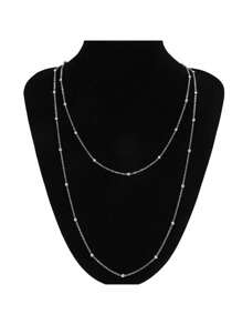 1 件女士时尚长金属串珠链项链，多层百搭毛衣链