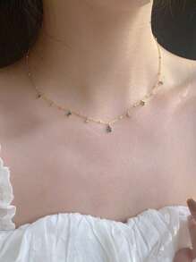 1pc Sparkling Green Zirconia Stone Necklace, Fashionable & Luxurious Unique Niche Design Delicate Clavicle Chain, Versatile For Daily Wear, Party And Gathering