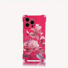 Funda para teléfono 1 pieza, diseño de patrón rosa con cuatro esquinas, funda para teléfono colgante S, adecuada para 15 Plus 13 Pro 14 16 12, fundas blandas impresas de TPU - Colores mixtos 1 - Ver 1