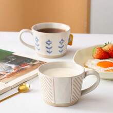 1pc Japanese Thick Pottery Mug, Handpainted Ceramic Cup, Retro Matte Finish Pottery Cup, Breakfast/Oatmeal Cup