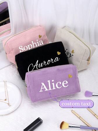 1 stuk, aangepaste cosmetische tas, warmteoverdrachtsproces, kan letters aanpassen, damestas, grote capaciteit, draagbaar, aangepaste cosmetische tas, effen kleur, Kerstmis, Halloween, Thanksgiving, speciale verjaardagscadeaus, aangepaste cosmetische tas