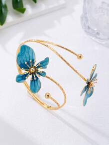 1pc Alloy Dual-Head Enamel Drip Glaze Drawing Flower Bangle, Simple And Elegant Fashion Elegant, Suitable For Mother's Day, Party, Banquet And Daily Wear