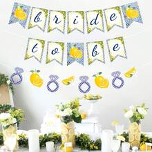 柠檬婚礼派对装饰 - 黄色和蓝色横幅，钻石戒指花环，水果主题单身派对装饰