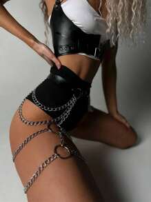 1pc Women's Sexy Dark-Colored Multi-Layer Chain Leg Garter, Asymmetrical Waist Belt, Suitable For Halloween Party Or Daily Outfit Matching