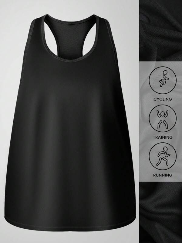 Women's Black Loose Fit Sleeveless Sports Vest For Gym, Yoga, Running