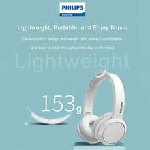 PHILIPS 飞利浦有线 3.5 毫米耳机，带双高清麦克风，HiFi 立体声，可折叠轻便耳机，重低音，适合家庭、办公室、移动、电脑、游戏、运动、学生、成人和儿童 - TAH4105（颜色：粉色、蓝色、黑色、白色），非常适合在线课程、教育、学习