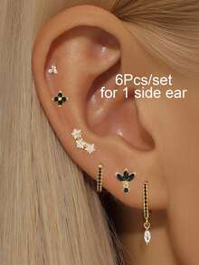 6 件/套耳环套装女士可爱锆石镀金耳钉环状吊坠耳环女士派对珠宝配饰 - 6Pcs/Set - 查看 21