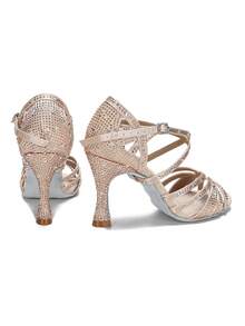 Ladies Tango Training Shoes Soft-Sole Jazz Sneakers Ballroom High Heel Dance Shoes With Rhinestones Latin Dance Shoes Cuban Heel 9cm