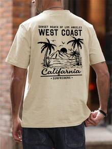 SU ER 男士时尚印花宽松短袖T恤 | 精致设计 | 夏季必备 | 易于搭配，展现您的风格 - 杏色 - 查看 2