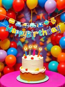 2 包汽车熊男孩生日派对装饰英文烫印彩旗美人鱼主题生日快乐横幅 - 美人鱼主题横幅，用于儿童生日派对装饰纸花环装饰，生日快乐横幅和悬挂漩涡，适合女孩和男孩、迎婴派对、海底派对用品 - 彩色 - 查看 1