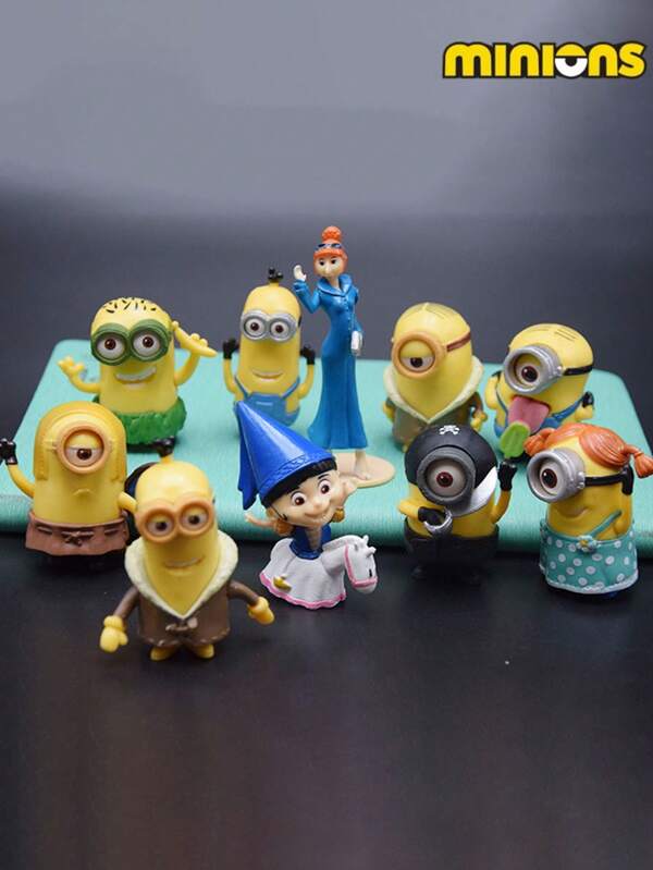 Minions 10 قطع تماثيل شخصية كارتونية كيوت للونين، لتزيين الركن المريح، تزيين السيارة، مناسبة كهدايا لمناسبات مختلفة