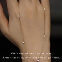 1pc Adjustable Cubic Zirconia Necklace Sparkling Clavicle Chain For Women Stainless Steel 18K Gold Plated Hypoallergenic Waterproof Jewelry Gift For Christmas And Birthday And Valentine's Day And Date Night