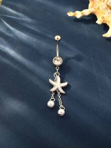 1 Pc Nautical Alloy Dangle Sea Star Navel Piercing Ring, Stainless Steel Body Jewelry For Daily Wear - Starfish - View 4