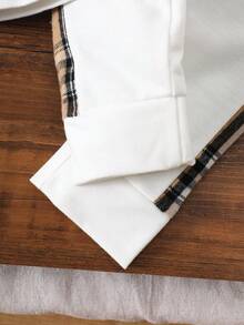 2 piezas/set de camiseta de manga corta y pantalones deportivos para exteriores con parche bordado de oso de dibujos animados a cuadros para niños, primavera/agosto - Blanco - Ver 7