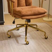 Office Chair High Back Study Chair Faux Leather Adjustable Swivel Vanity Chair With Padded Armrests For Conference And Home Brown - 棕色 - 查看 9