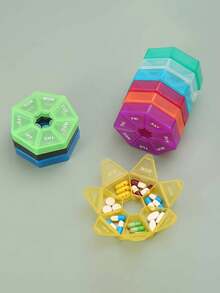 耐用的聚丙烯每周药丸收纳盒 - 紧凑的圆形设计，7 个隔层，多色，便携式每日药物储存，方便旅行，钱包药盒 - 彩色 - 查看 5