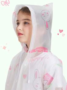 1pc Waterproof Kids Raincoat | Cartoon Bunny Print, Non-Disposable EVA Thickened, Portable Windproof, Loose Fit, Hooded, Microfiber Material For School, Christmas, Easter, Halloween, Thanksgiving, Outdoor Hiking, Casual & Leisure, Spring, Summer, Autumn, Winter, Camping, Hiking & Outdoor Activities