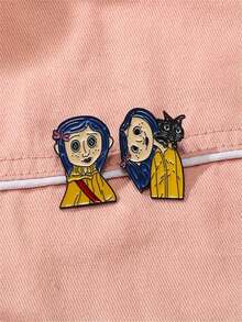 2 件套卡通电视节目珐琅胸针 - 男士嘻哈风格锌合金翻领别针、时尚衣领和包徽章办公室配饰衬衫夹克珠宝圣诞节万圣节衣服别针有趣可爱的教师礼物 - 彩色 - 查看 4