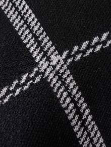 Girls' Simple Plaid Striped Short Knit Pullover Sweater, Suitable For Casual Daily Wear, Spring, Autumn, Winter - Black - View 6