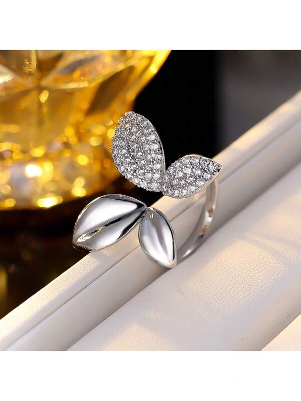 1 pieza Anillo ajustable con diseño de mariposa de circonita cúbica, joyería versátil de alta gama
