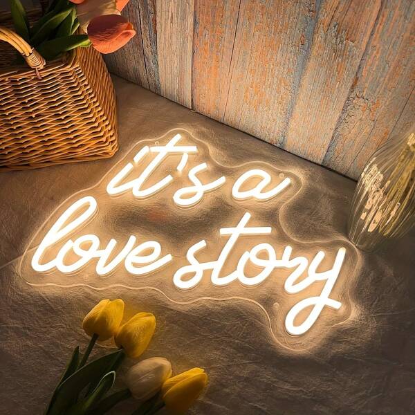1 pezzo Insegna al neon "È una storia d'amore", luce LED bianca USB, decorazione per feste di compleanno, matrimoni, regali per il fidanzato/a, amante, donna, uomo, camera da letto e decorazione per pareti del soggiorno, adatta