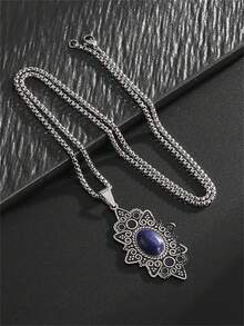 1 件复古蕾丝图案不锈钢吊坠项链，适合女士，时尚百搭珠宝礼物 - 時尚新款 - 查看 8