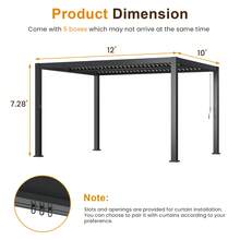 Louvered Pergola, Outdoor Metal Canopy With 2 Independently Adjustable Louver Roof, Patio Pergola With Curtains & Netting, Great For Patio, Deck, Yard, Garden, Black - 黑色 - 查看 6