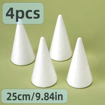 4 件 25 厘米白色泡沫锥圣诞树，DIY 和家居装饰工艺品，白色泡沫锥易于绘画