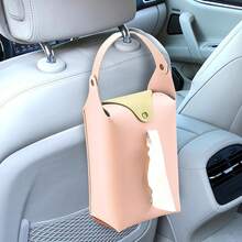 Car Tissue Holder, Large Car Headrest Hanging Tissue Box Cover, PU Leather Auto Napkin Holder, Universal Vehicle Backseat Paper Organizer Visor (Blue) - Grey - View 9