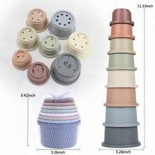 8pcs Stacking Cups Bath Toys Set, Stackable Nested Cups For 1-3 Years Old Toddler, Bathtub & Pool Toys For 6-12 Months Baby, Early Educational Montessori Style Gift, Suitable For 2-4 Years Old, Unisex (Random Color) - Multicolor - View 7
