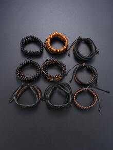 24pcs Vintage Casual Men Beaded PU Leather Bracelet Set, Suitable For Boys Daily Outing, Sports, Casual Wear, Accessories, Gift For Boyfriend - 24-piece Set-6342202 - View 2