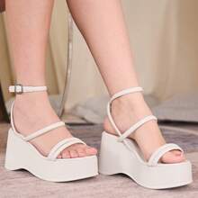 Somileve Platform Sandal With Straps For Women, Comfortable, Buckle Closure - White - View 1
