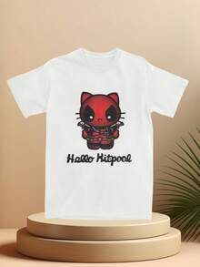 Spring And Summer  Deadpool Hello KittyS Kawaii Fashion T-Shirt Fashion T-Shirts Short-Sleeved Vintage Tops Casual  Cotton O Neck 3XL Tees - 白色 - 查看 1