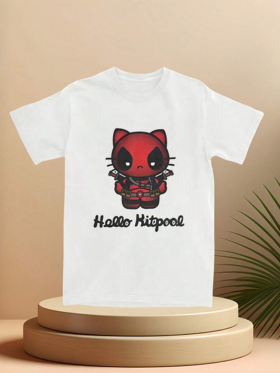 Spring And Summer Deadpool Hello KittyS Kawaii Fashion T-Shirt Fashion T-Shirts Short-Sleeved Vintage Tops Casual Cotton O Neck 3XL Tees - 白色 - 查看 1