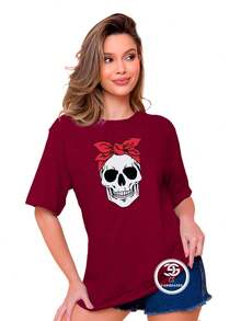 Women's Skull Bow Blouse T-Shirt 100% Cotton Mesh Premium Line - White - View 4