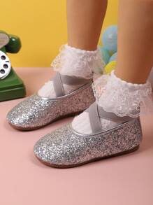 1 par de bailarinas planas de lona para niños con diseño brillante cruzado, zapatos casuales de moda tipo princesa de slip-on para primavera/otoño