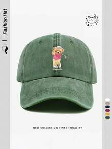 1 件女士卡通高尔夫熊主题印花棒球帽，透气可调节高尔夫太阳帽，男女款休闲户外遮阳帽，适合海滩、派对、度假、建筑工地