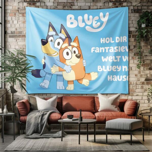 Bluey 1 件 Bluey 卡通可爱墙面装饰挂毯，挂毯超级横幅家居装饰客厅卧室墙布背景，房间装饰，卧室装饰，床头墙面装饰挂毯，壁挂，客厅挂毯，壁挂挂毯